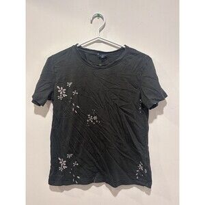 Splendid Floral Short Sleeve T-Shirt Crewneck Cotton Blend Black Women's S